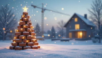 Christmas Tree Made Of Red Bricks In Snowy Landscape