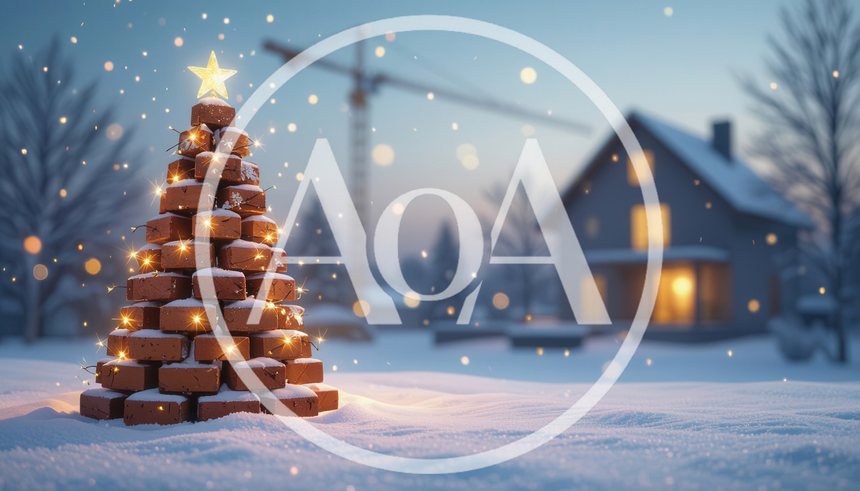 Christmas Tree Made Of Red Bricks In Snowy Landscape