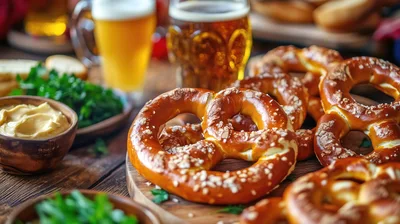 Freshly Baked Soft Pretzels With Beer And Mustard