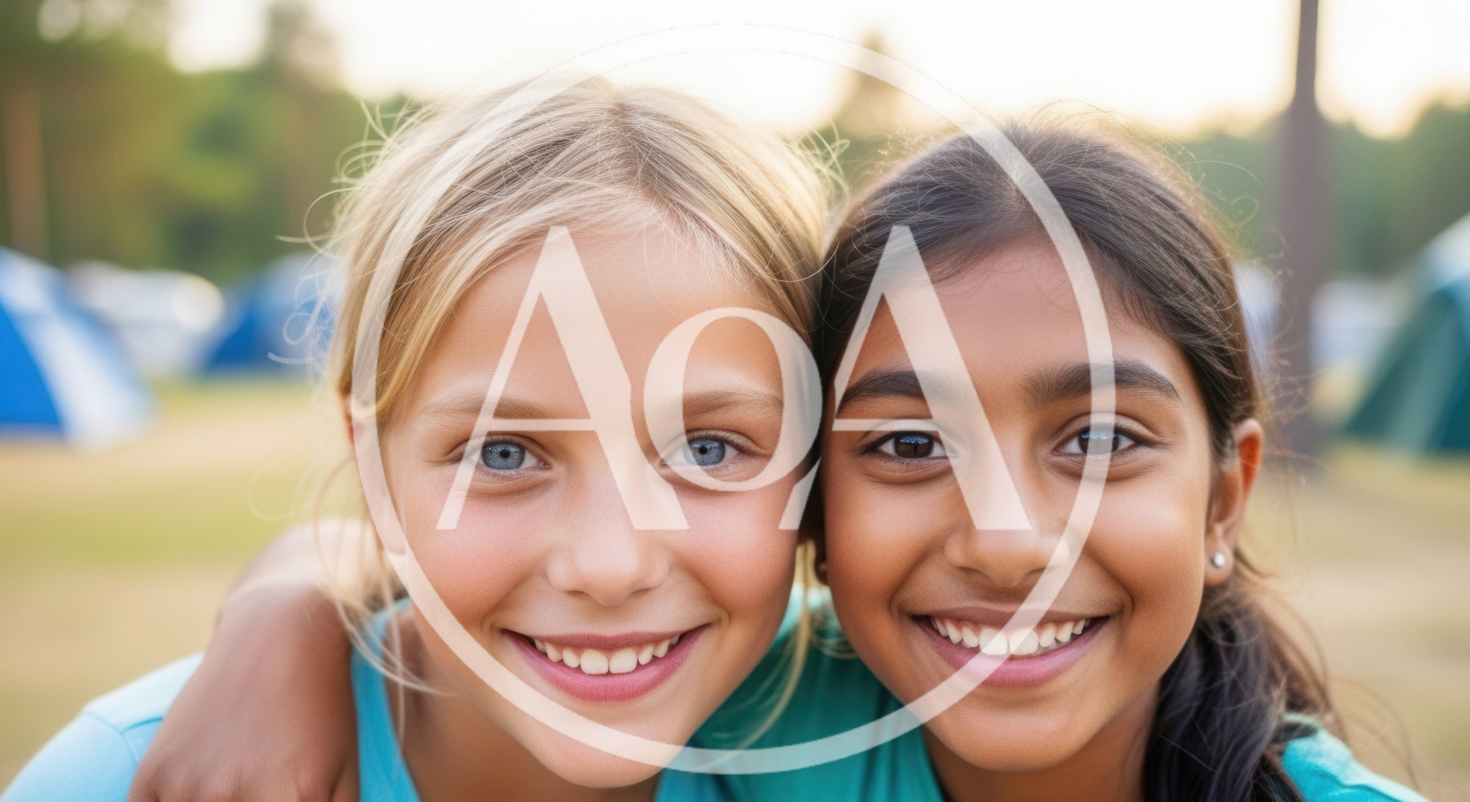 Two Young Girls Smiling Together Outdoors