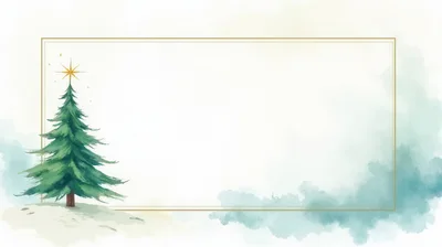 Watercolor Christmas Tree With Gold Frame Background