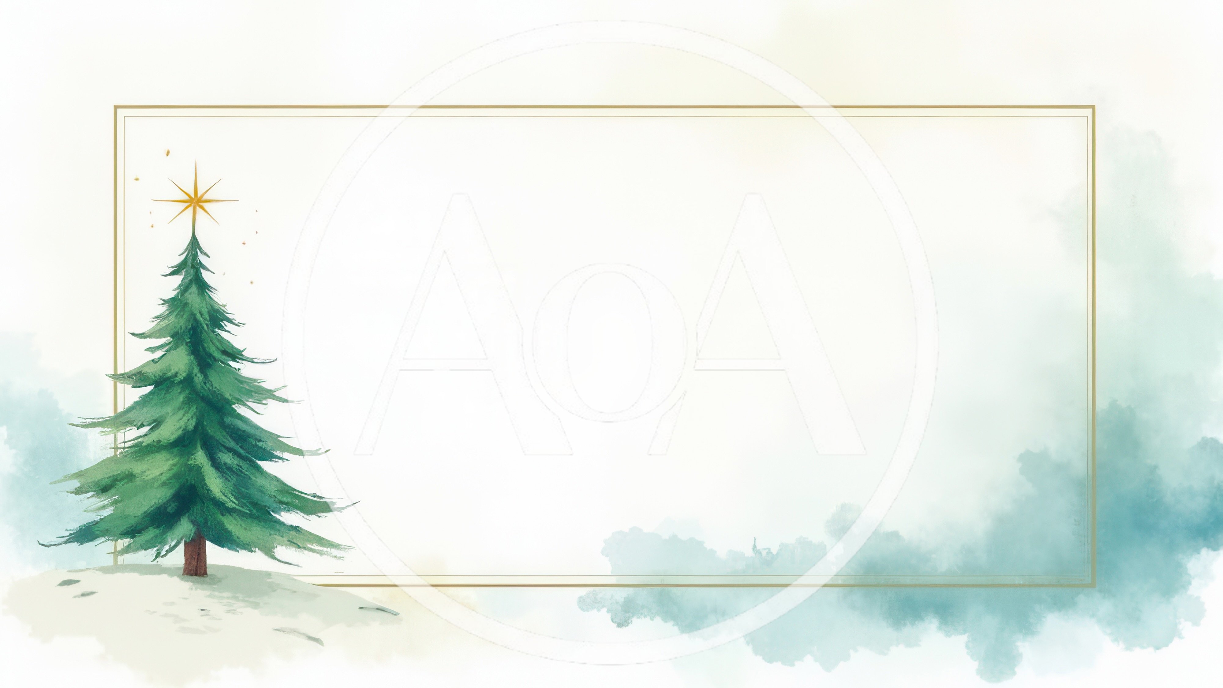 Watercolor Christmas Tree With Gold Frame Background