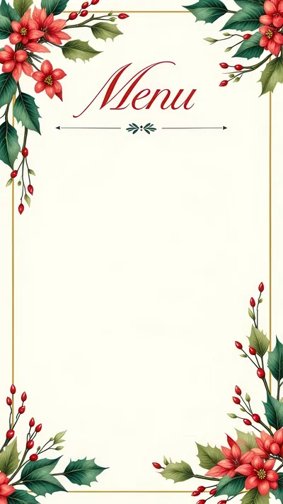 Christmas Menu Template With Poinsettia And Holly Berries