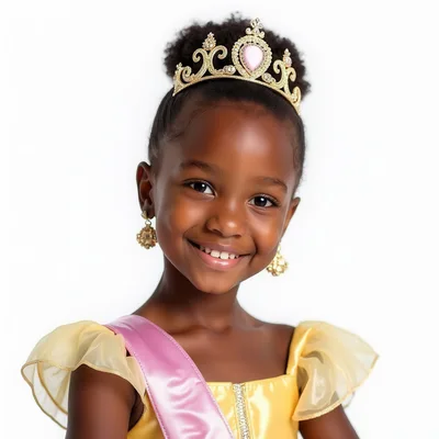 Young African American Girl Wearing Princess Costume and Tiara