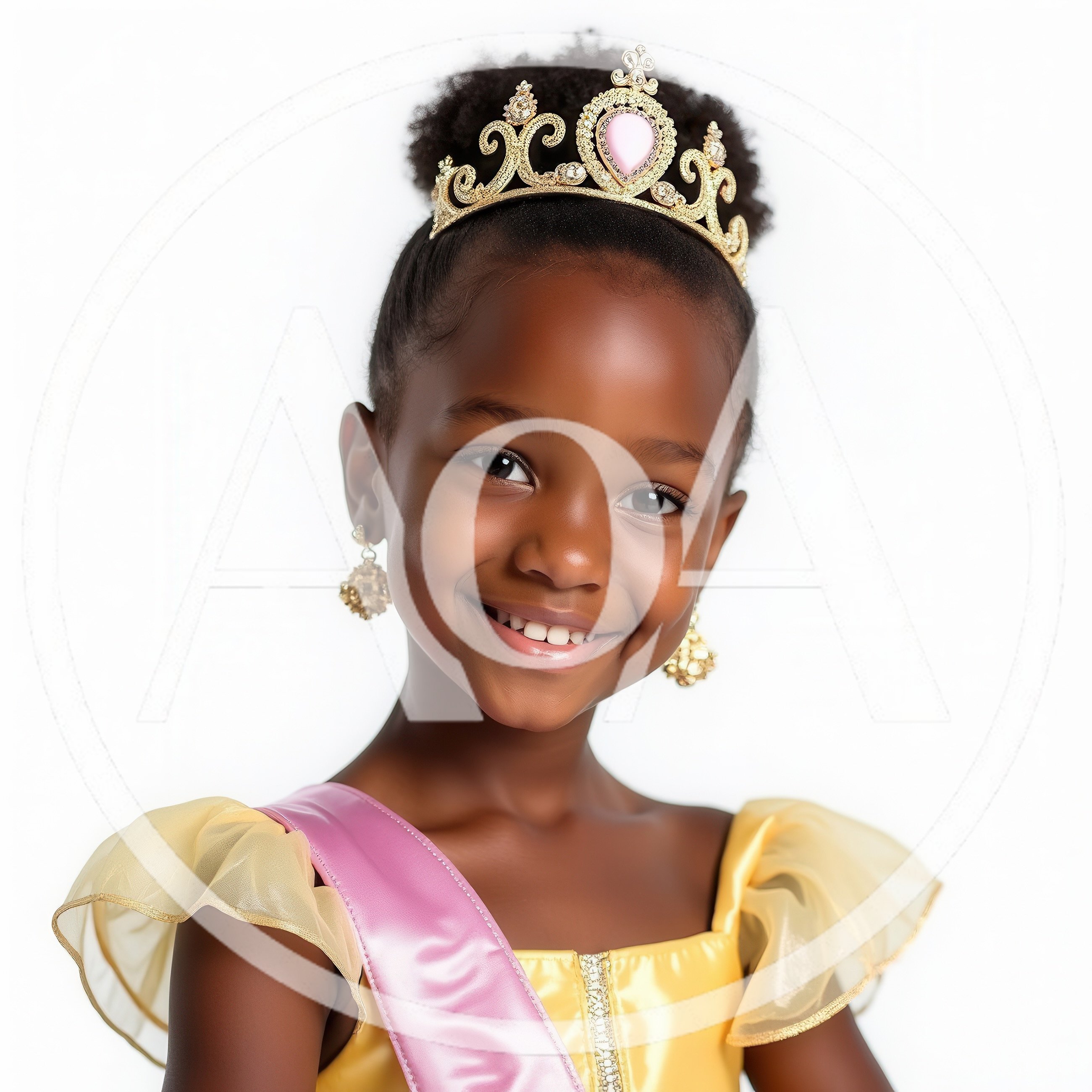 Young African American Girl Wearing Princess Costume and Tiara