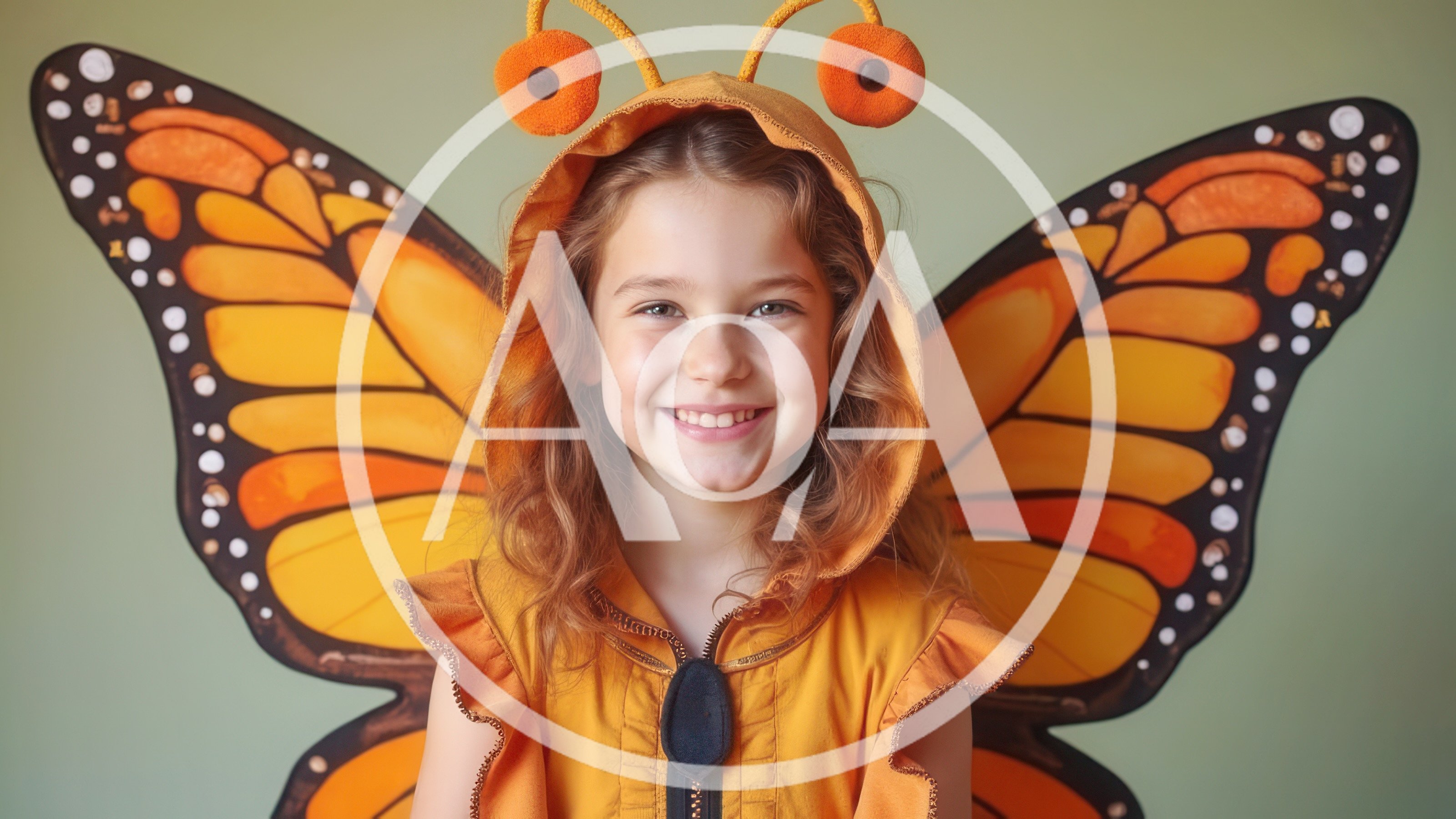 Smiling Young Girl Wearing A Butterfly Costume
