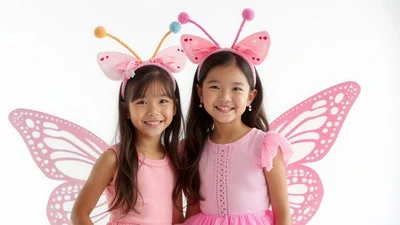 Two Young Girls Dressed As Butterflies