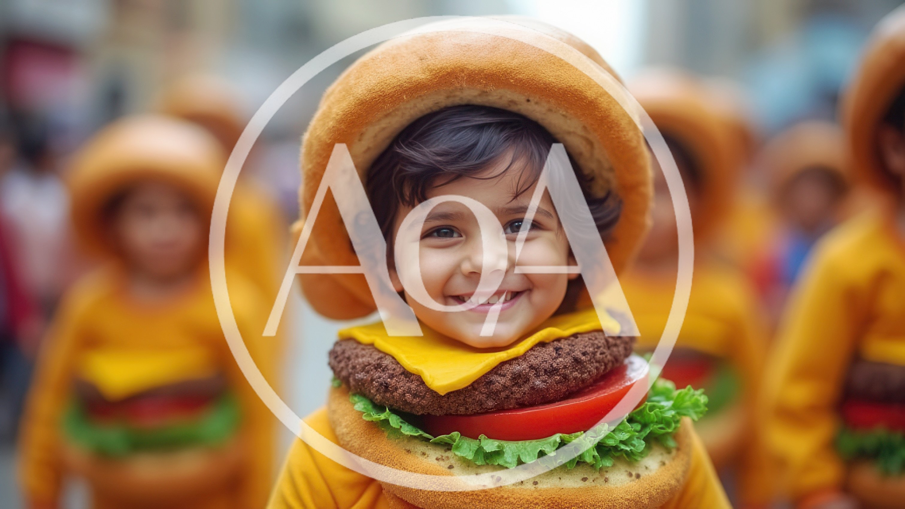 Happy Child Wearing A Hamburger Costume
