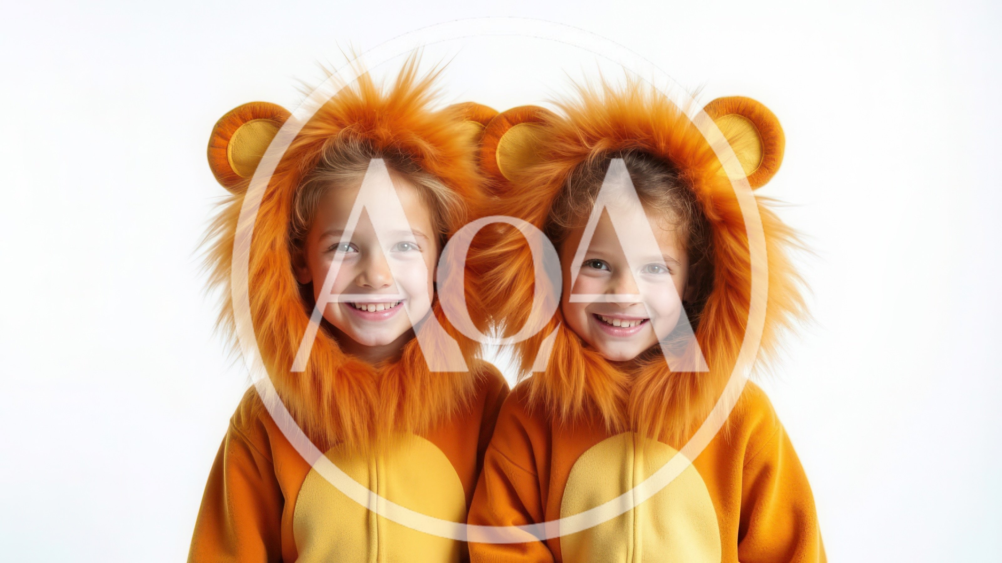 Two Young Girls Wearing Lion Costumes