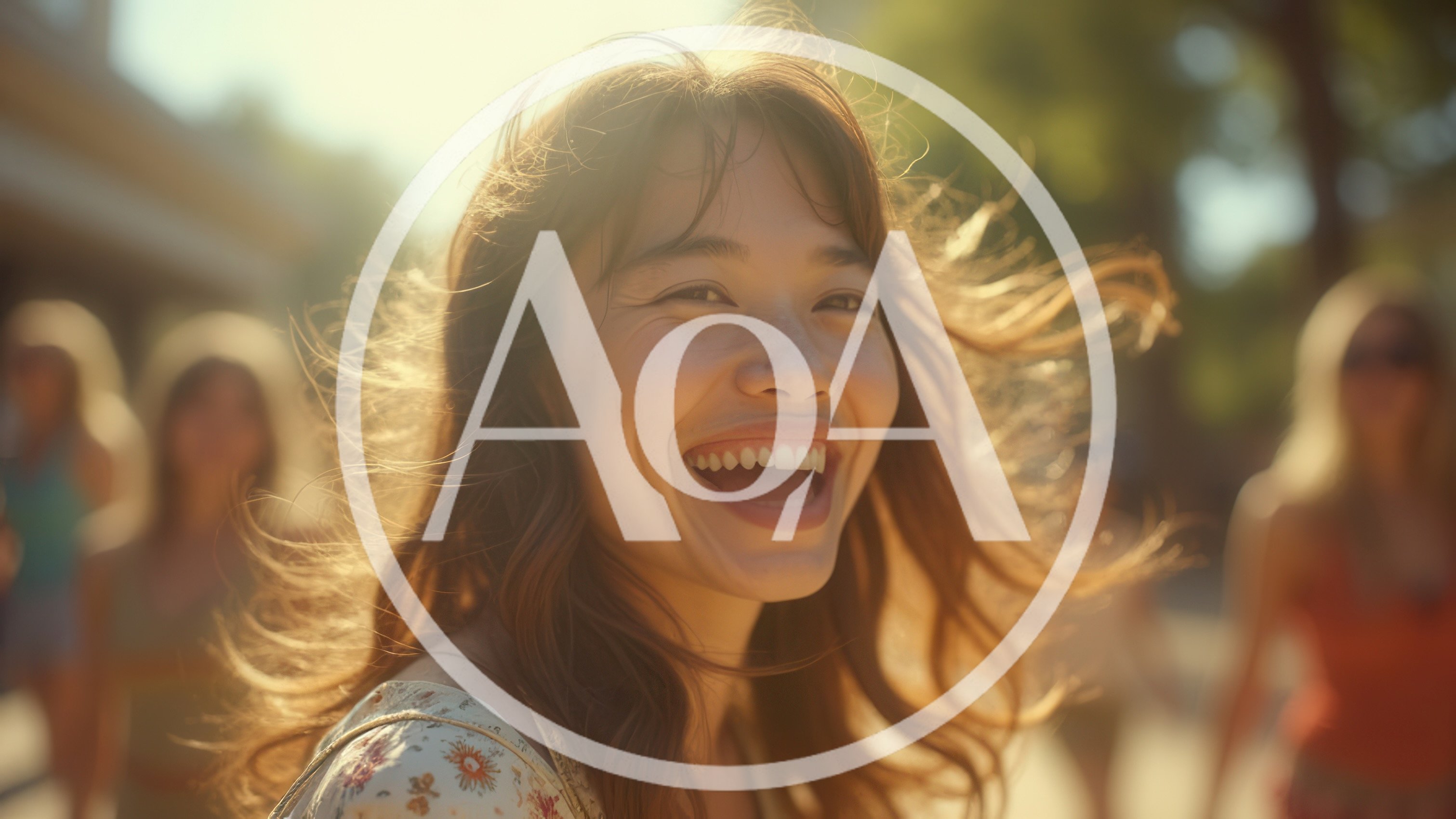 Young Asian Woman Laughing Outdoors In Sunlight