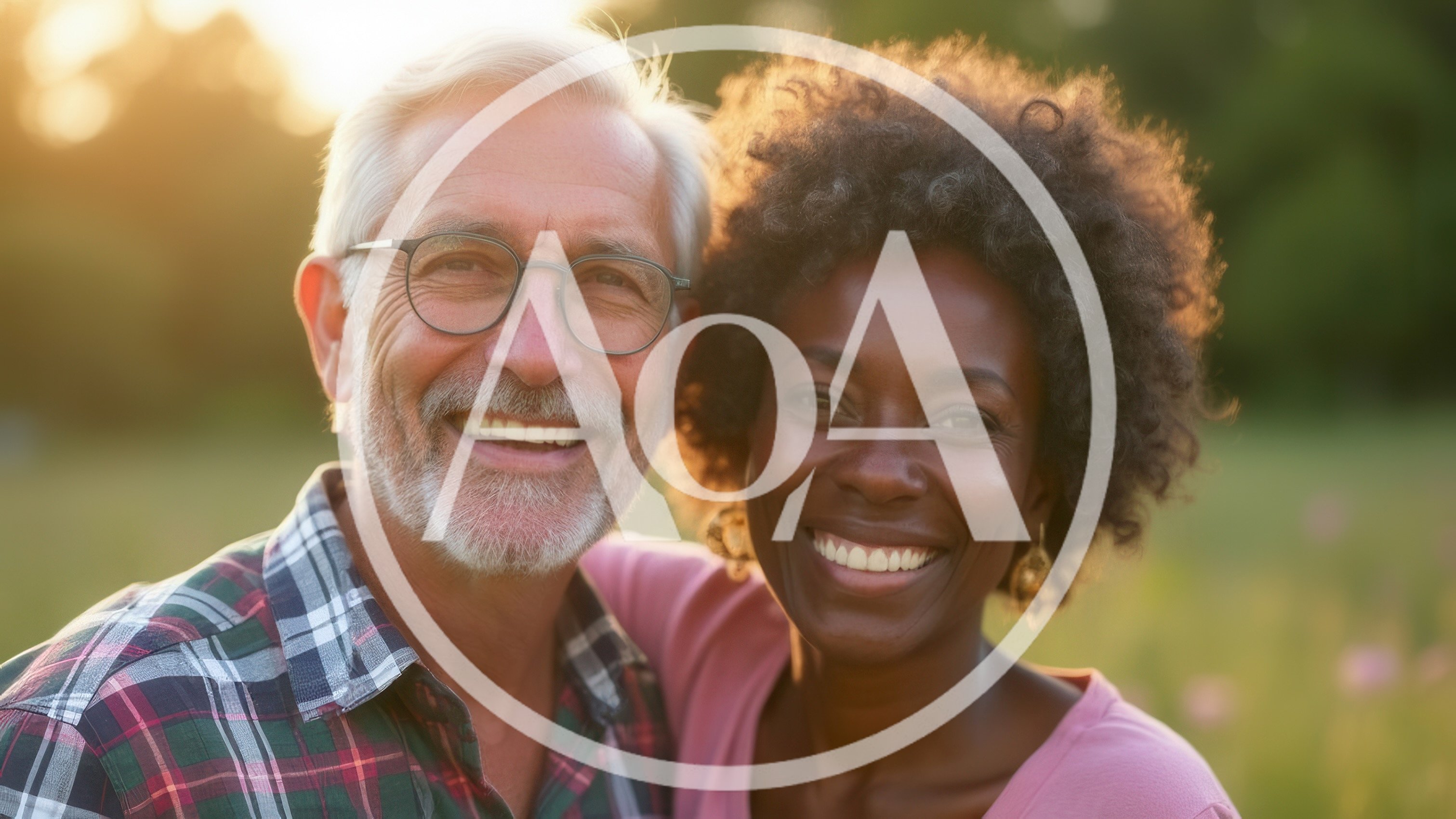 Happy Interracial Senior Couple Smiling Outdoors