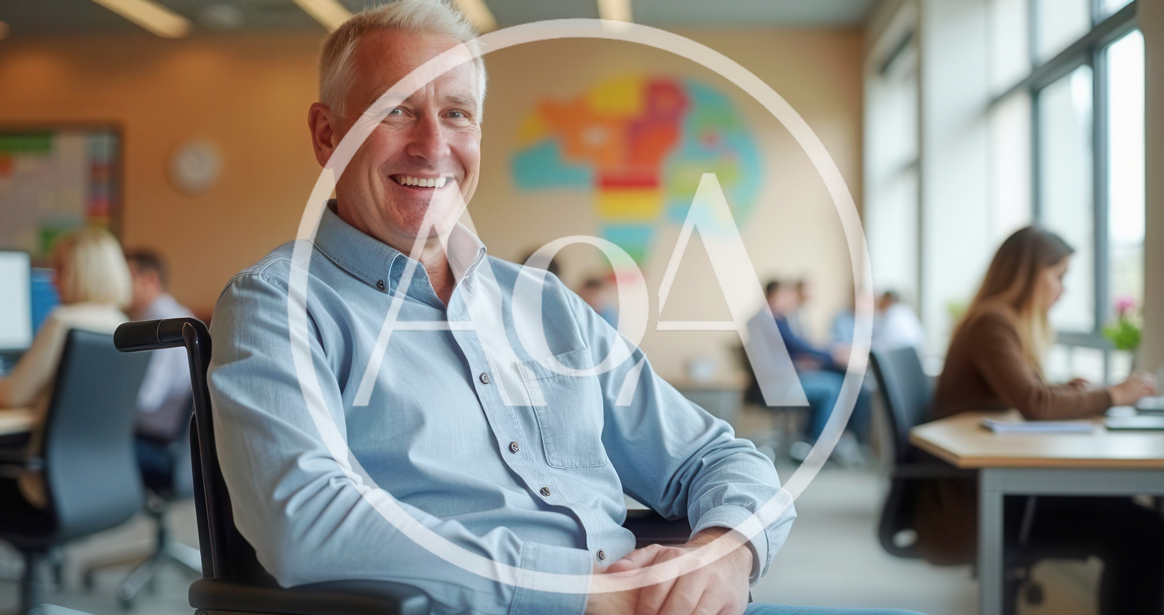 Smiling Mature Man In Wheelchair At Modern Office