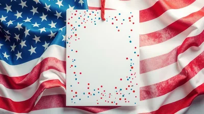 Blank White Tag Over American Flag Background