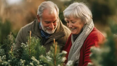 Senior Couple Choosing A Christmas Tree Together