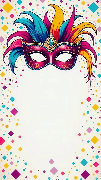 Festive Carnival Mask With Colorful Feathers And Confetti