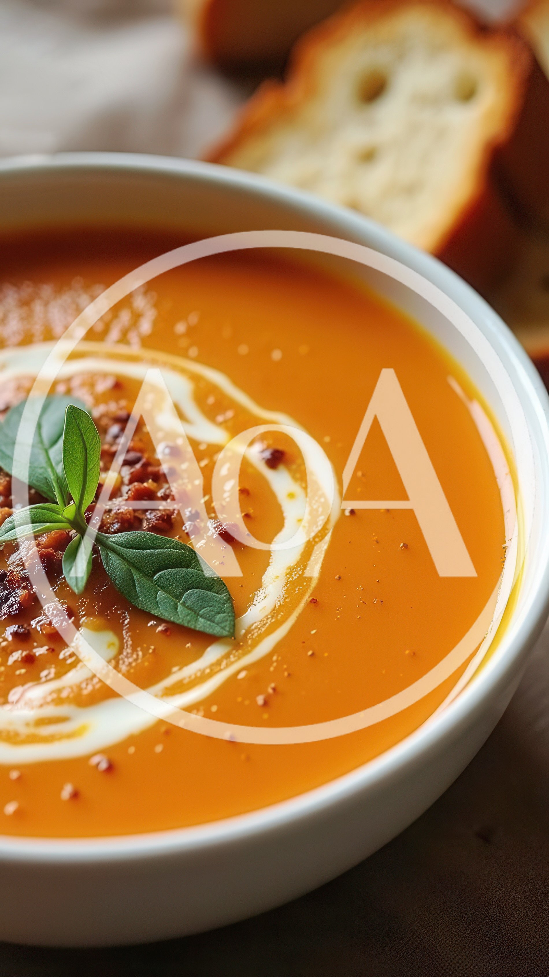 Creamy Tomato Soup With Bacon And Basil Garnish