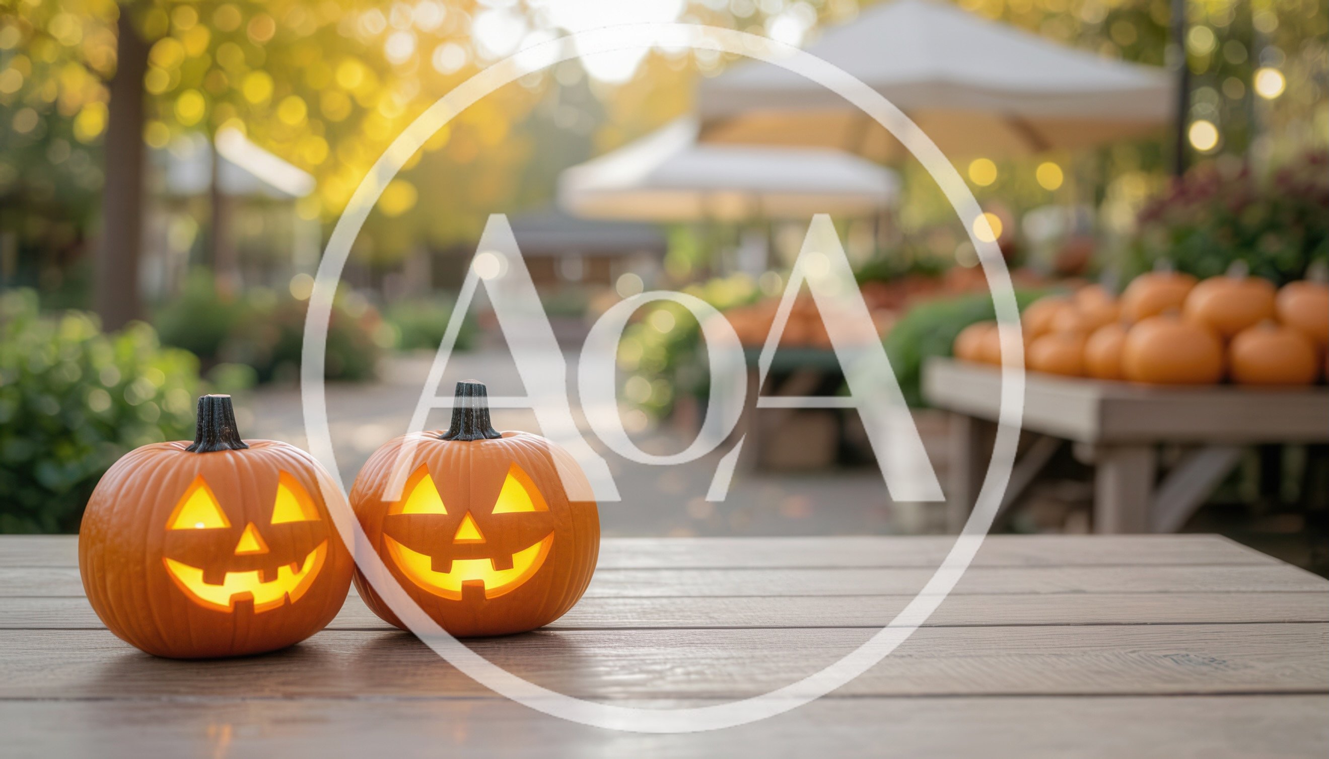 Two Lit Jack O Lanterns On A Wooden Table