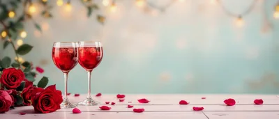 Two Glasses of Red Wine with Red Roses
