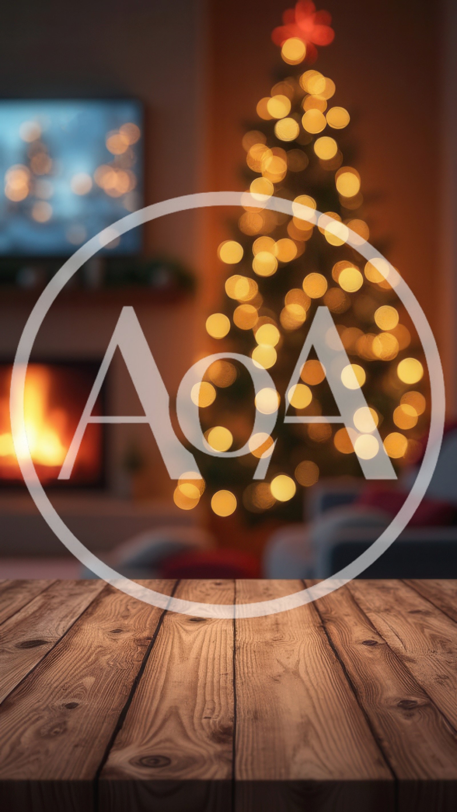 Wooden Table Surface With Blurred Christmas Living Room Background