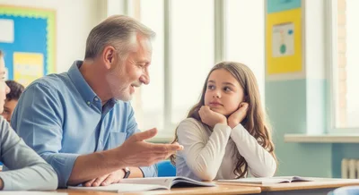 Senior Teacher Mentoring Young Student In Classroom