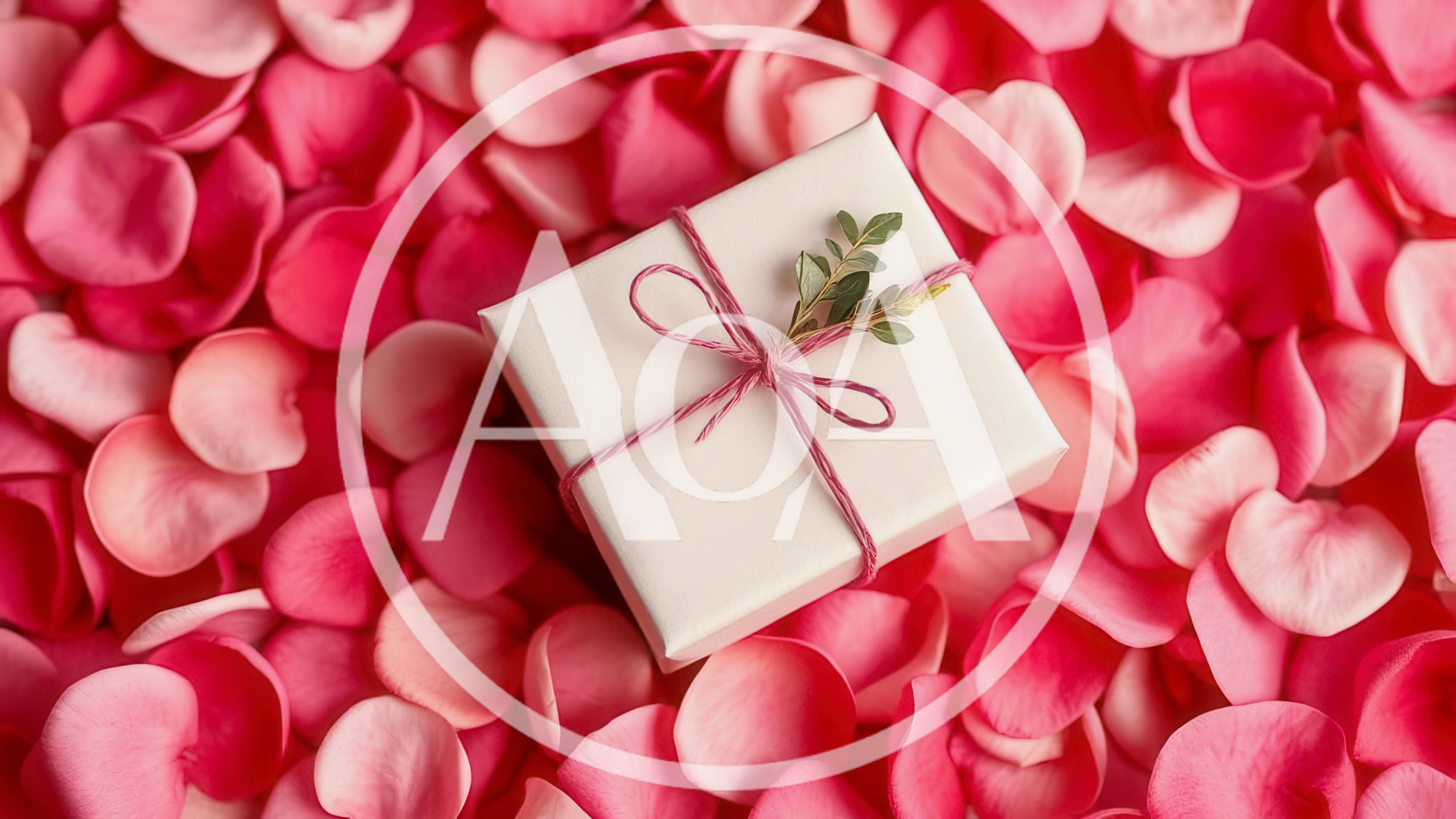White Gift Box Resting On Pink Rose Petals