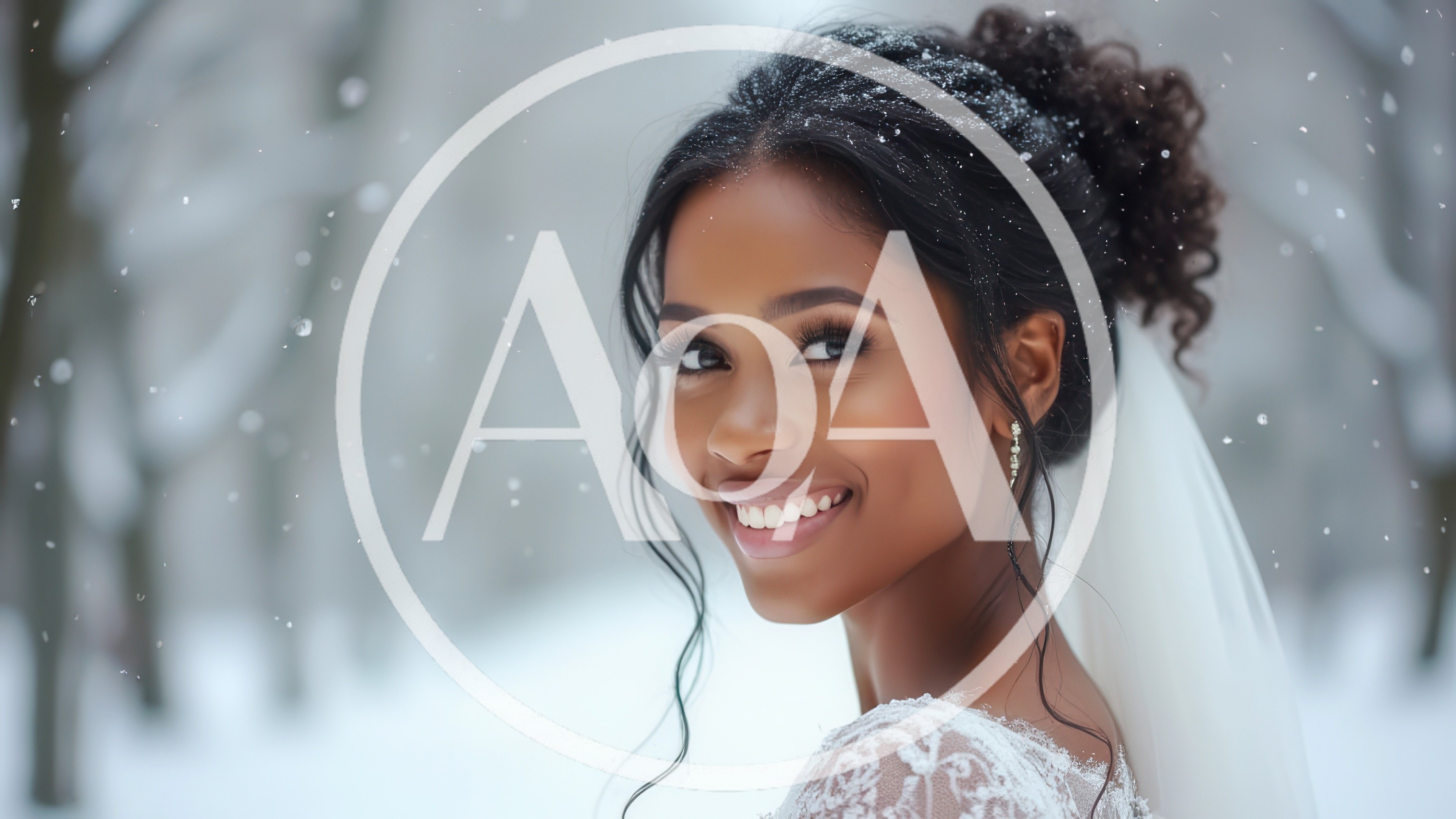 Beautiful Bride Smiling In A Snowy Winter Forest