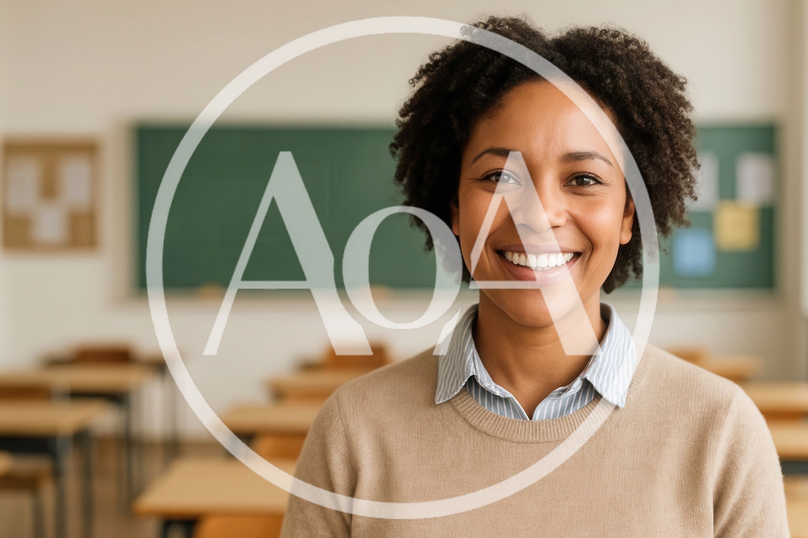 Smiling Female Teacher Standing In A Classroom