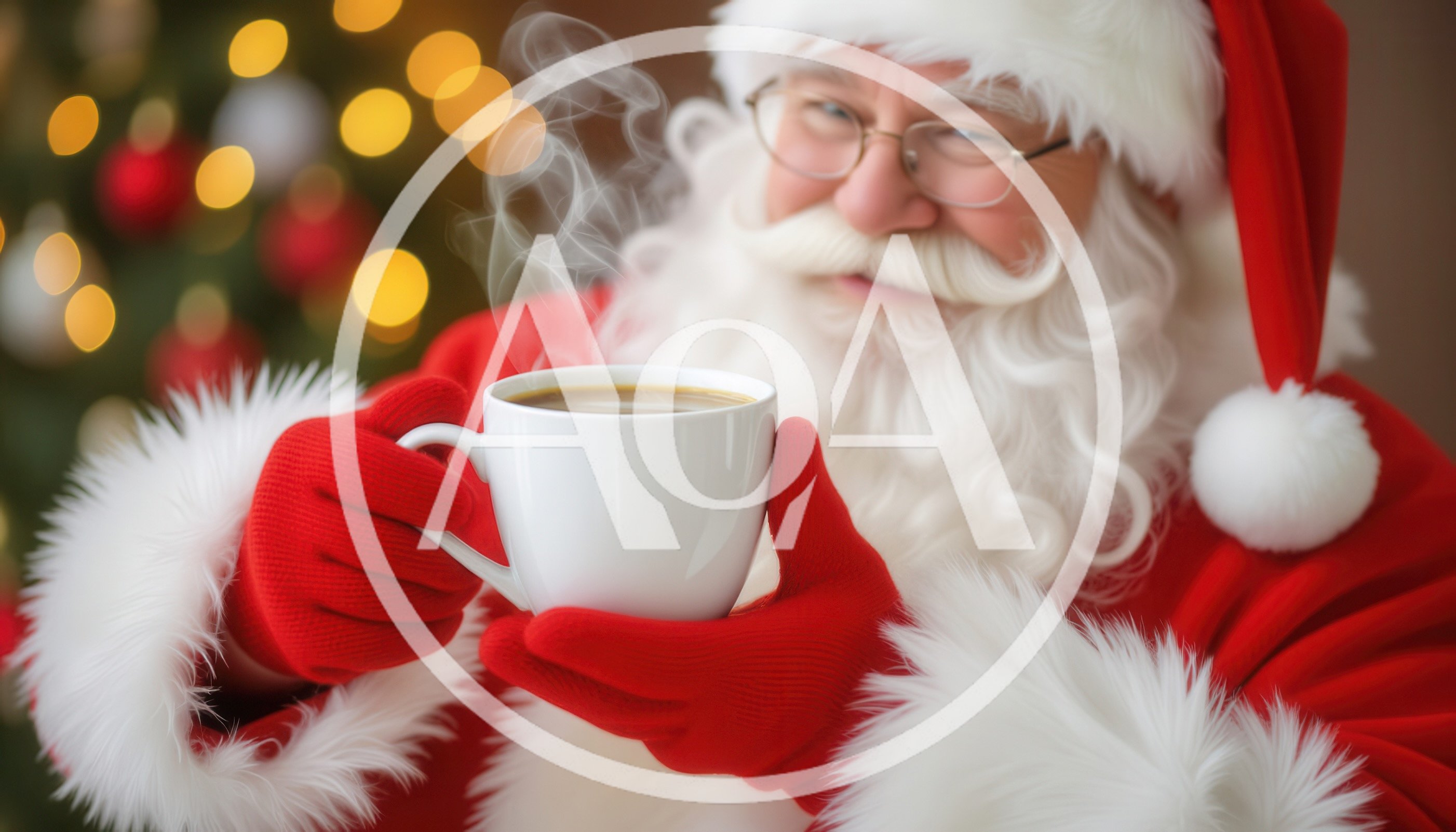 Santa Claus Holding A Steaming Mug Of Coffee