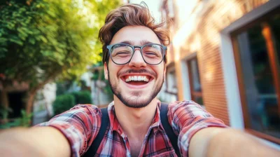 Young Man Taking A Joyful Selfie Outdoors