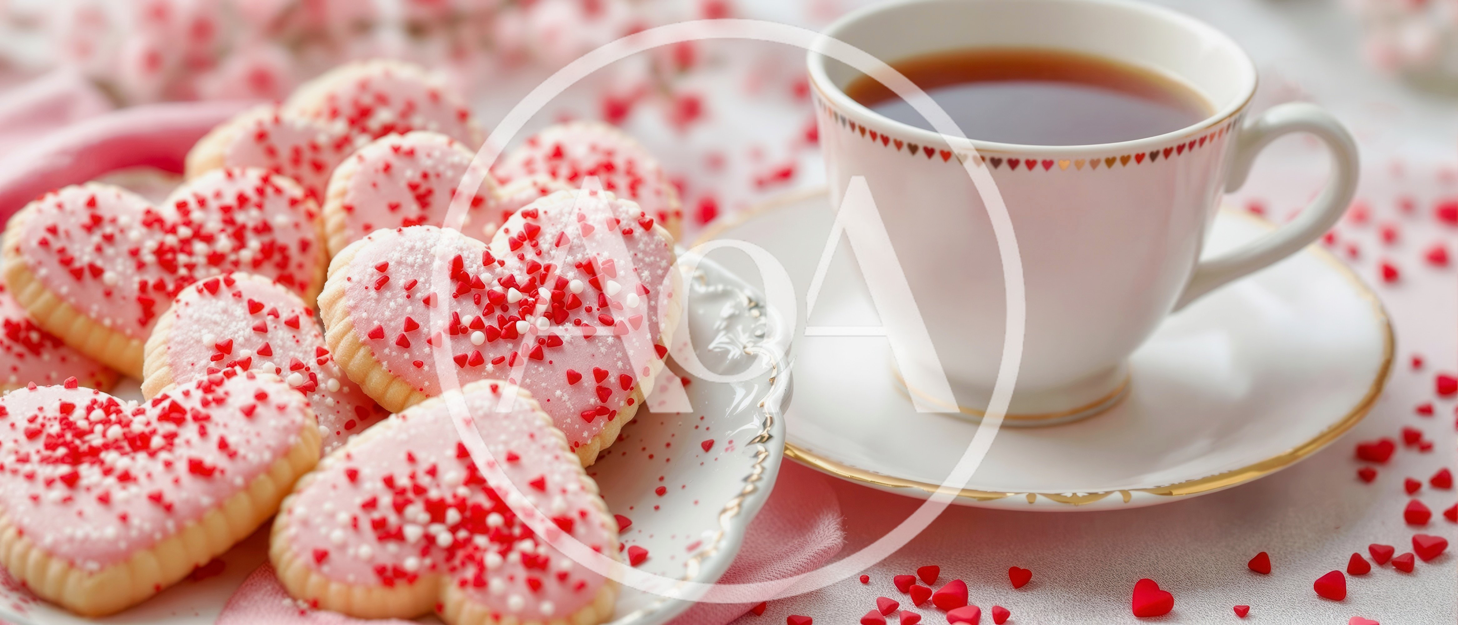 Heart Shaped Cookies With Pink Icing And Tea