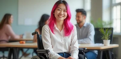 Young Woman With Pink Hair In A Wheelchair