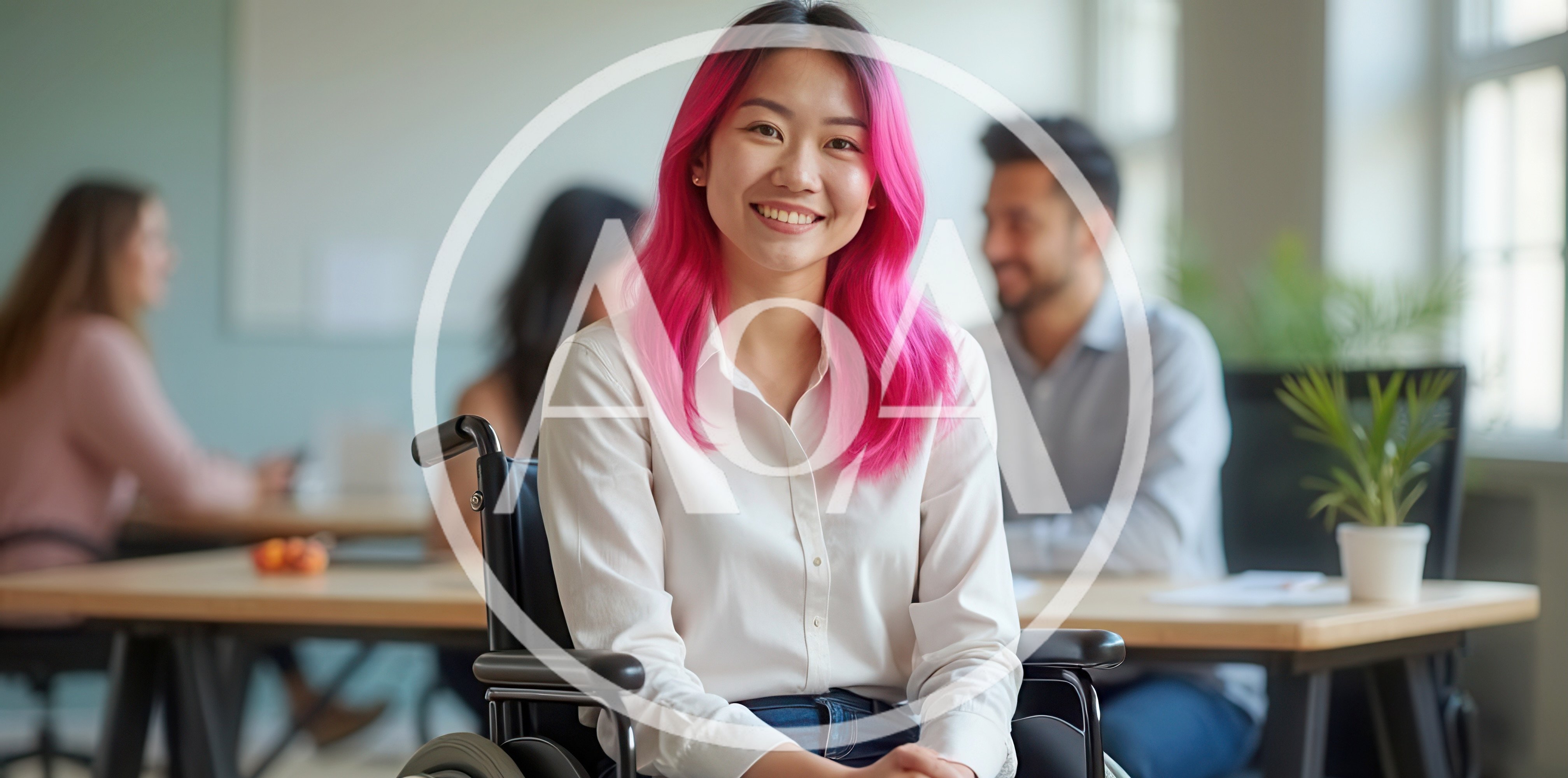 Young Woman With Pink Hair In A Wheelchair