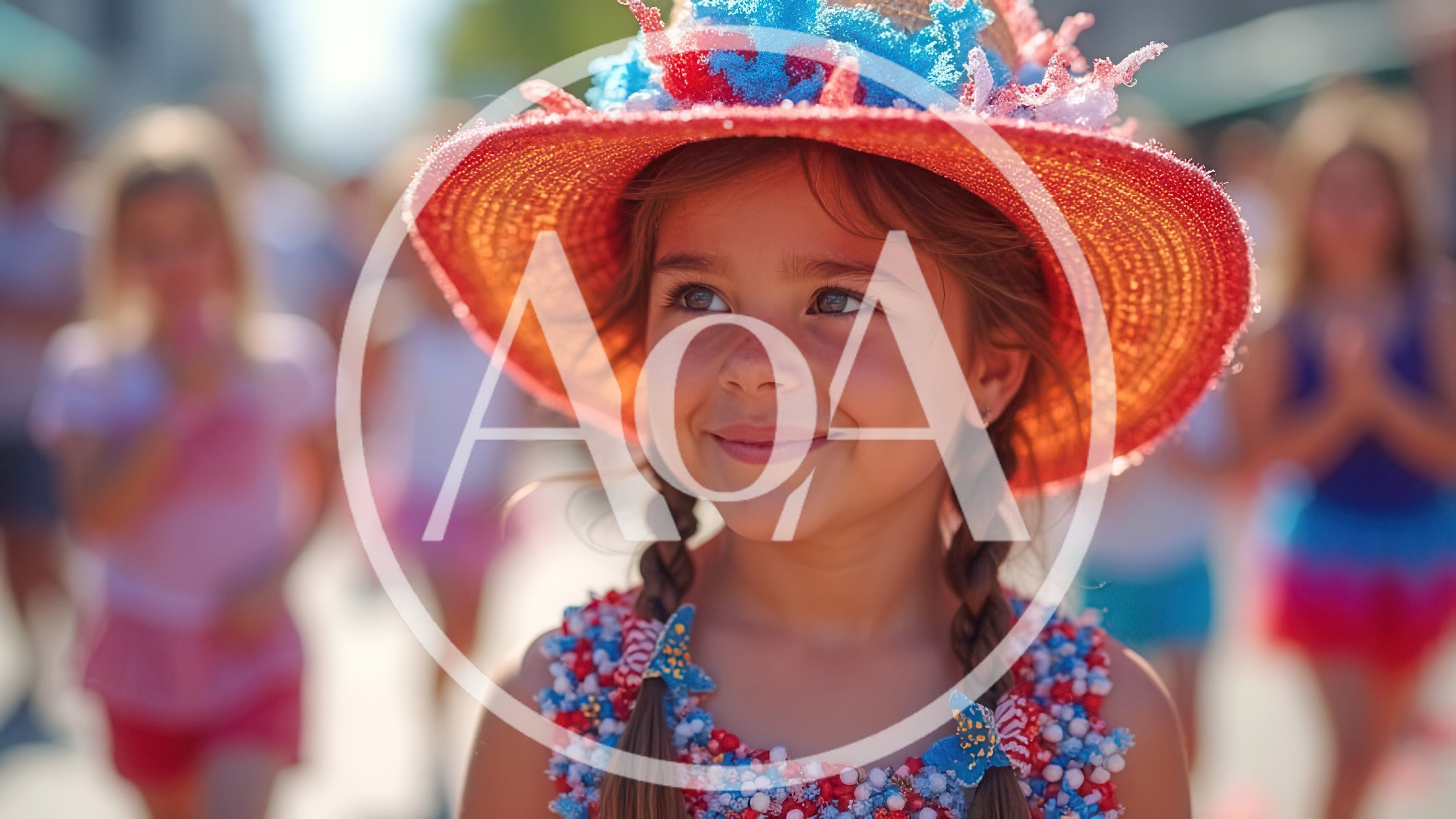 Young Girl Wearing Patriotic Hat and Dress