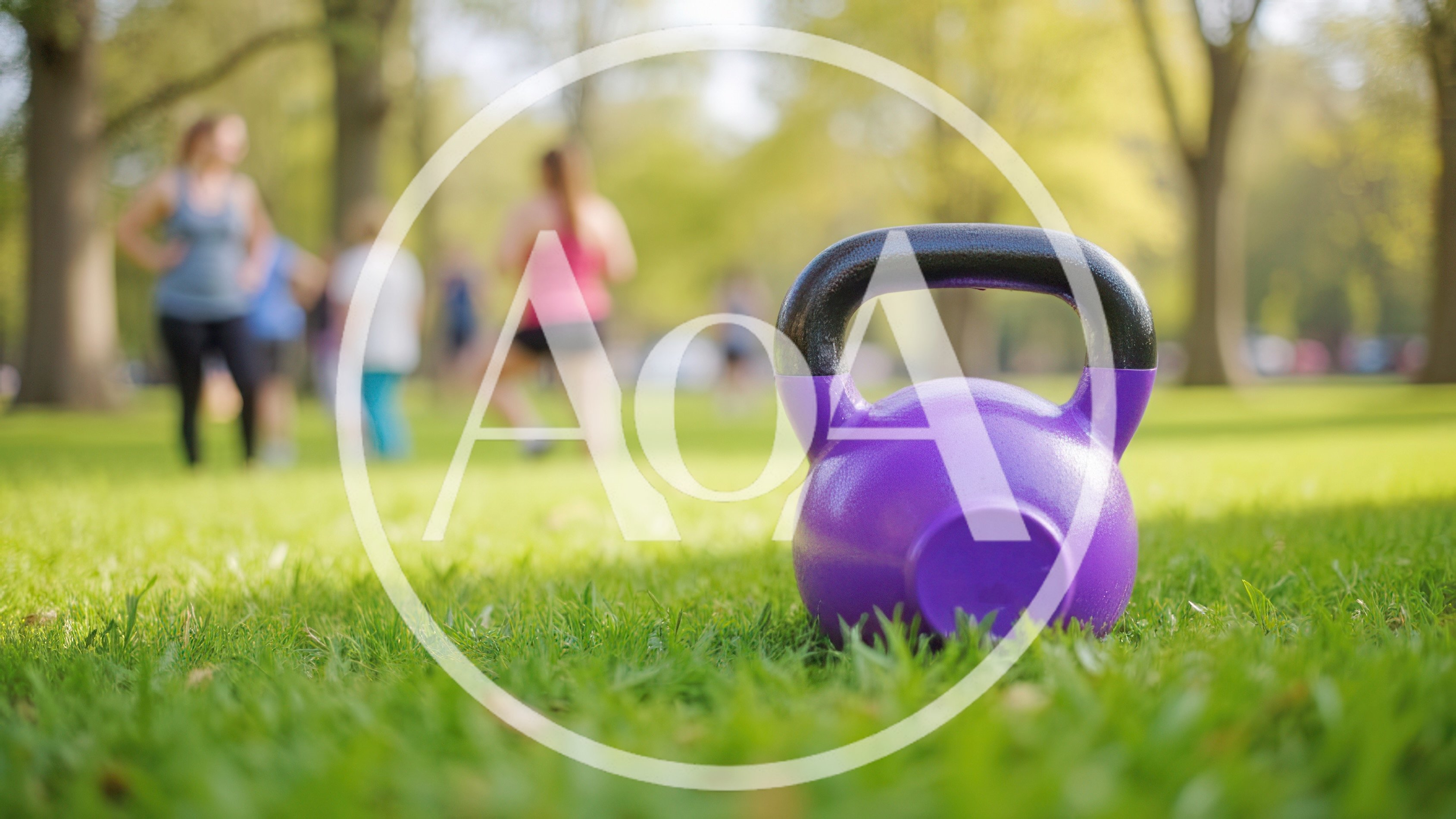Purple Kettlebell Resting On Green Park Grass
