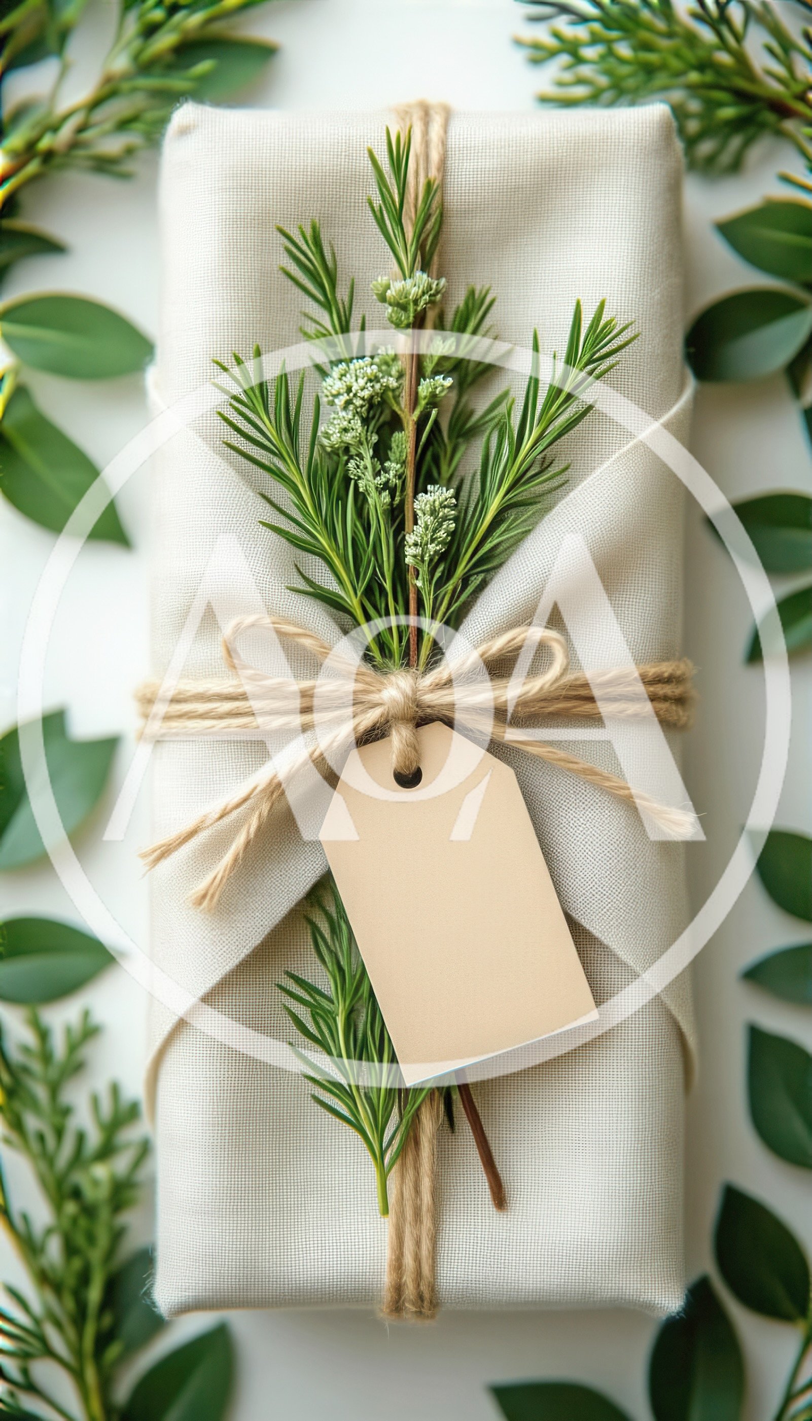 Eco Friendly Gift Wrapped In Linen With Greenery