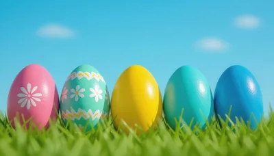 Five Colorful Easter Eggs In Green Grass