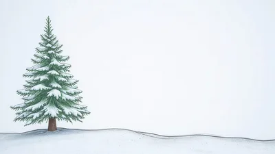 Single Snowy Pine Tree On White Background