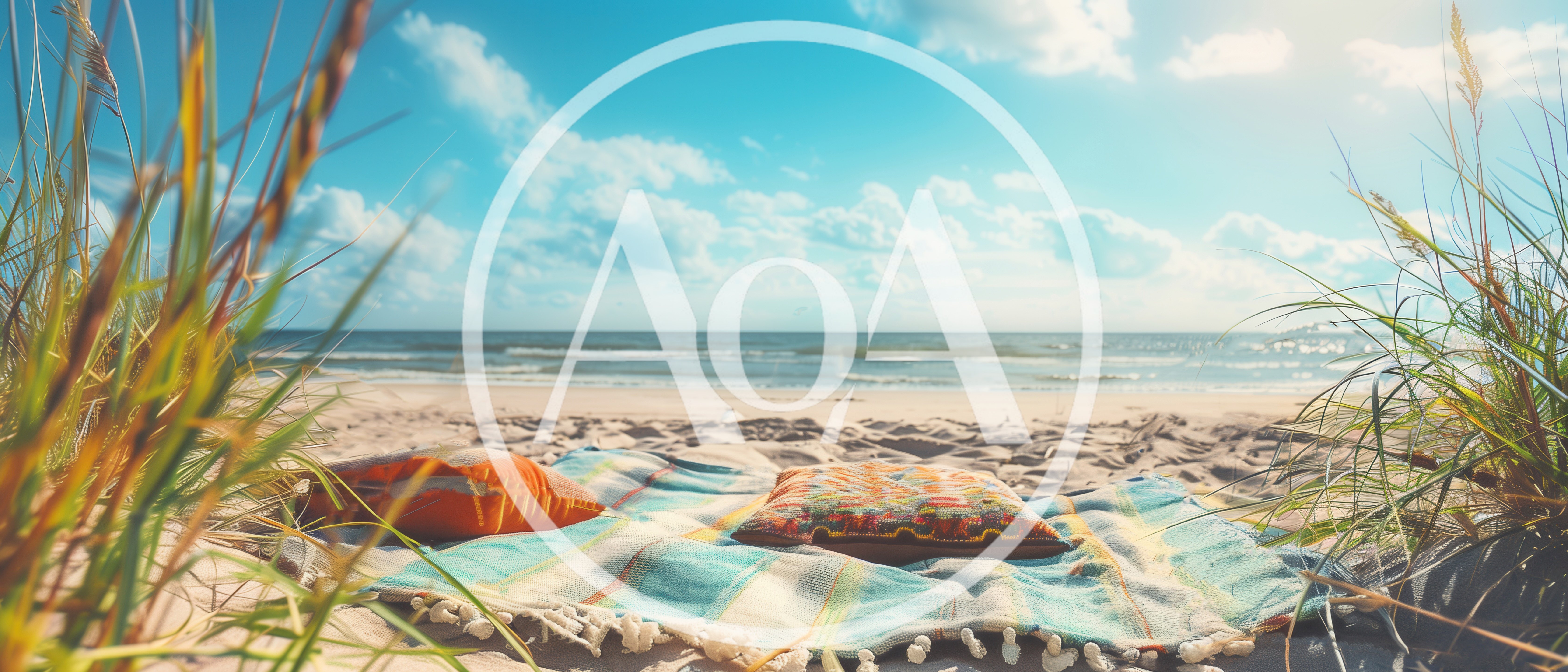 Cozy Picnic Blanket With Pillows On A Sunny Beach