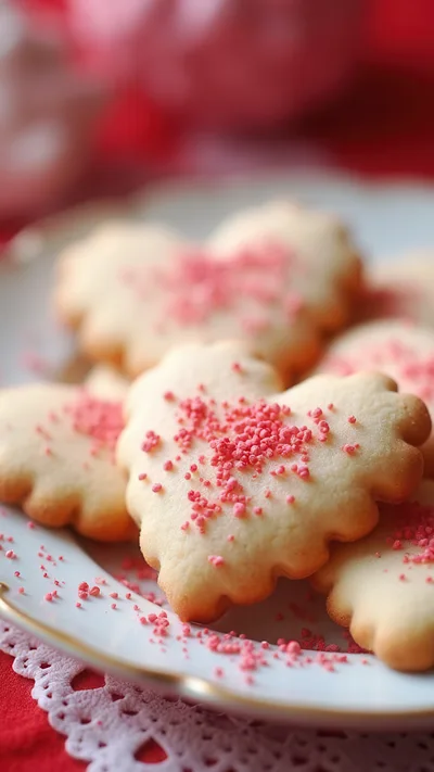 Heart Shaped Sugar Cookies With Pink Sprinkles