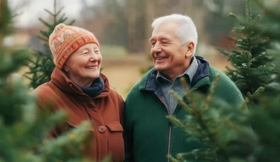 Happy Senior Couple Choosing A Christmas Tree