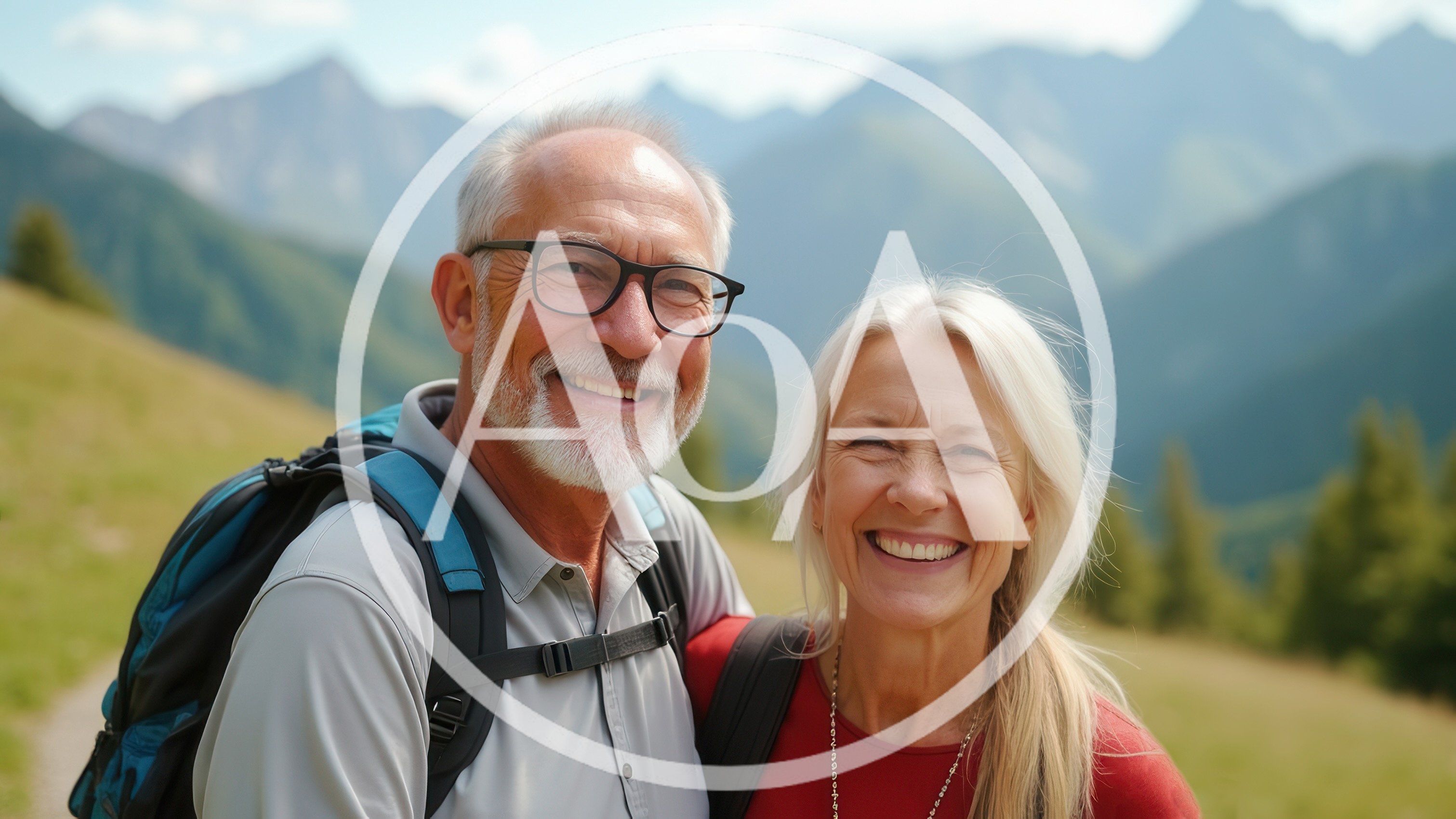 Happy Senior Couple Hiking in the Mountains