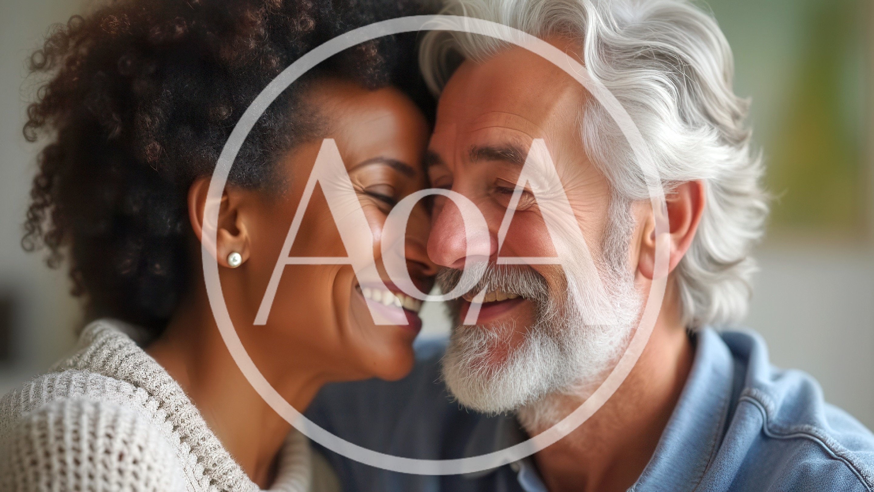 Happy Interracial Senior Couple Embracing Affectionately