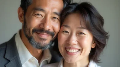 Close Up Portrait Of A Happy Asian Couple