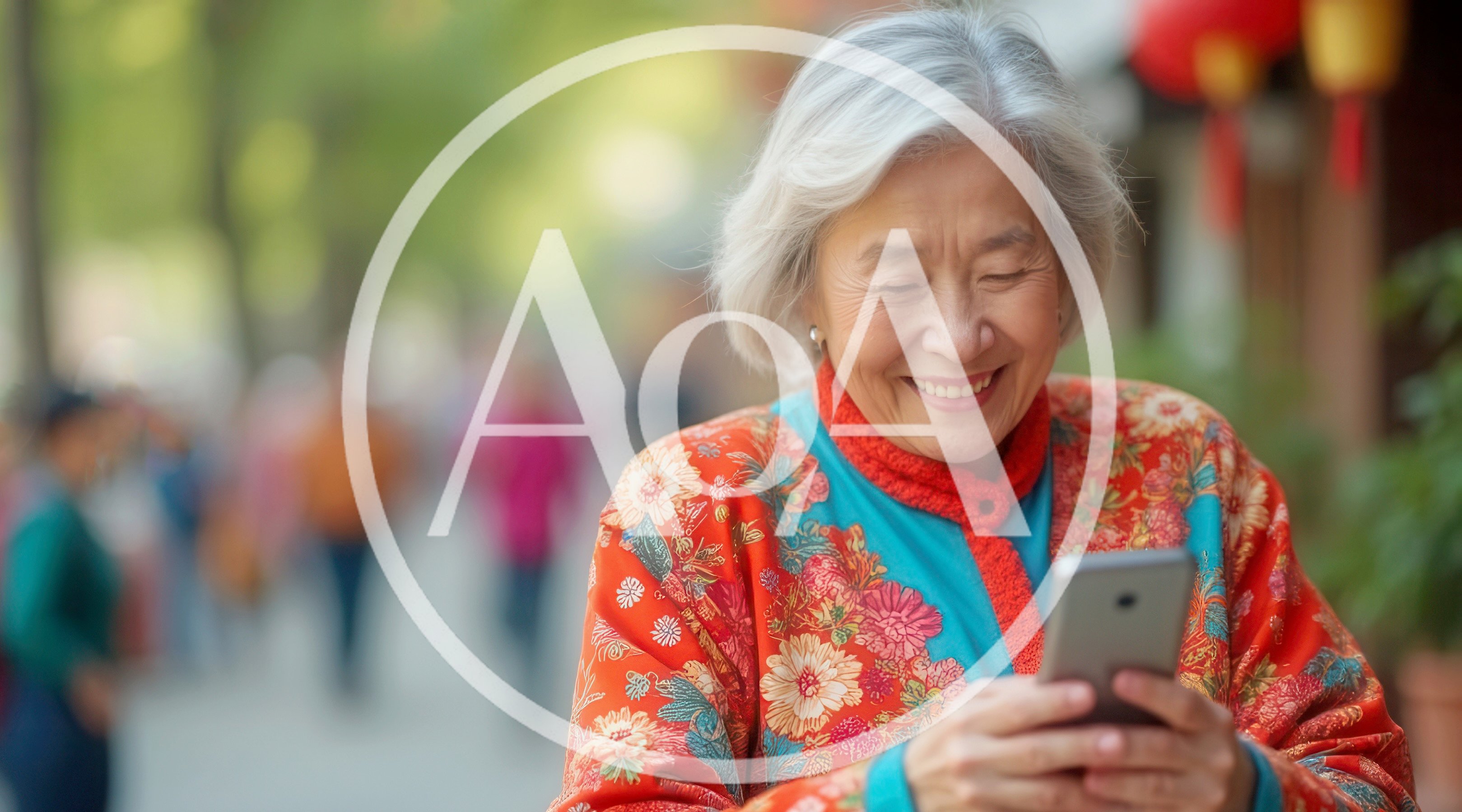 Senior Asian Woman Using Smartphone Outdoors