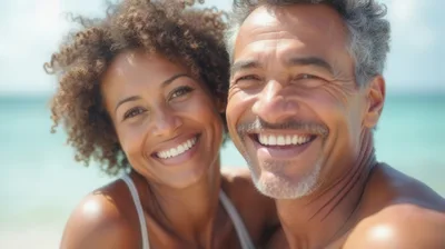 Happy Mature Couple Smiling Together On A Sunny Beach