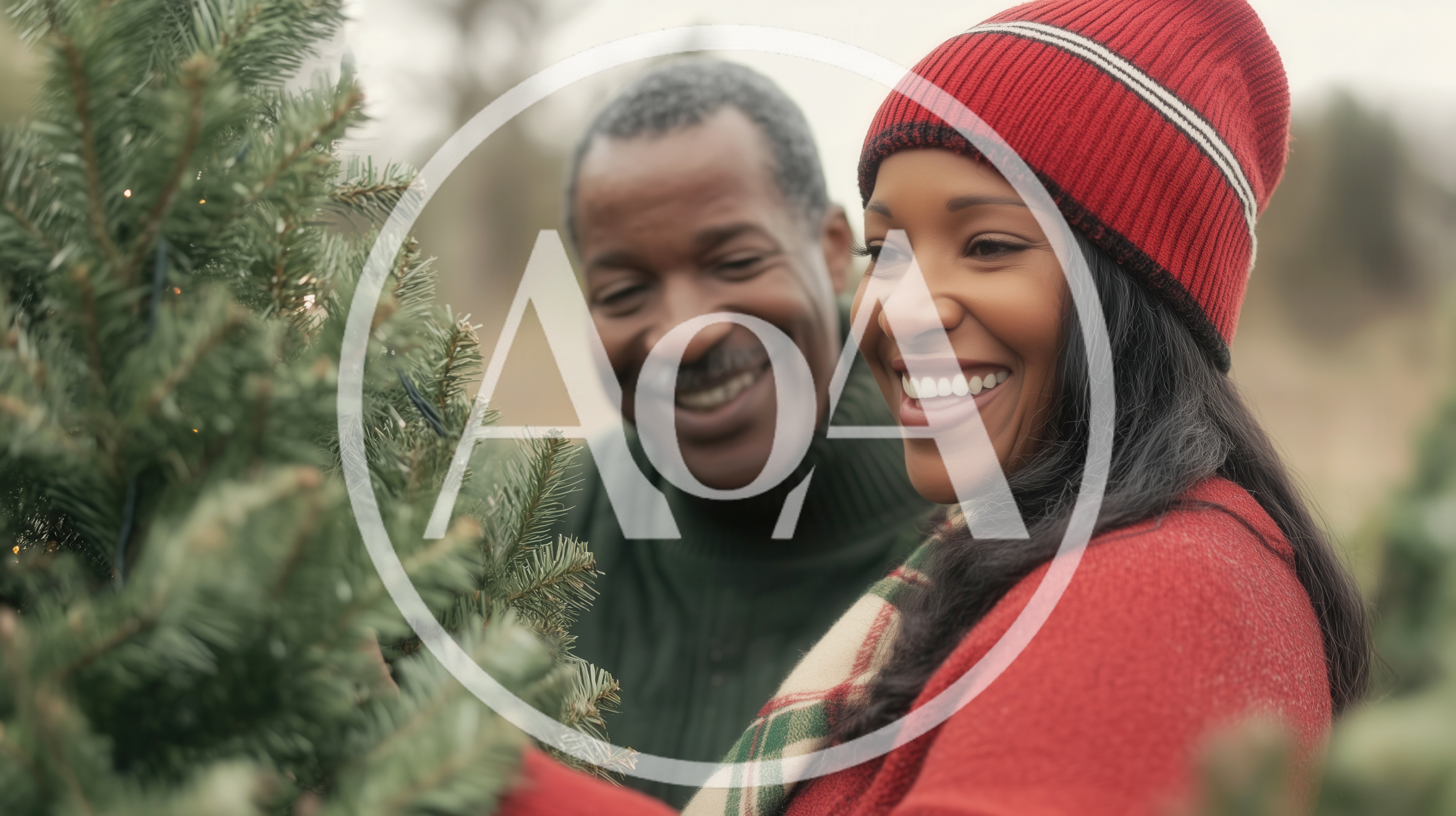Happy Couple Choosing A Christmas Tree Together