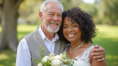 Happy Interracial Couple Celebrating Their Wedding Day