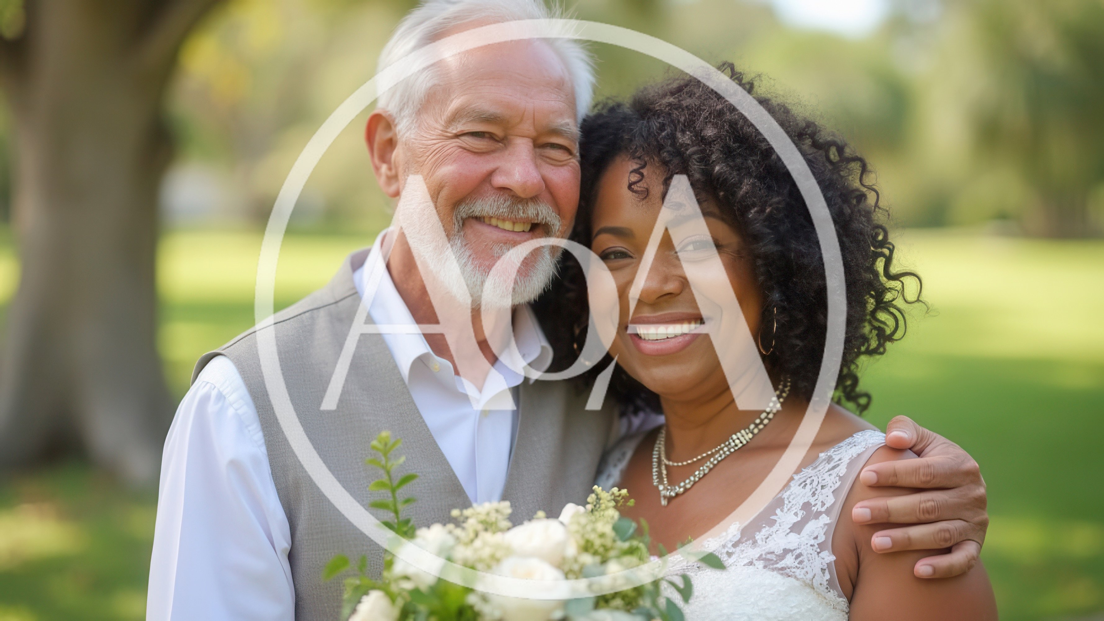 Happy Interracial Couple Celebrating Their Wedding Day