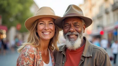 Happy Interracial Couple Smiling Together Outdoors