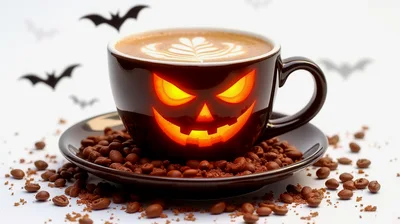 Halloween Jack O Lantern Coffee Cup With Latte Art